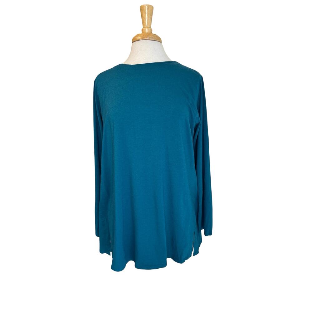 J.JILL Luxe Supima Forward Seam Tunic Top in Jewel Teal Size Large Green Blue